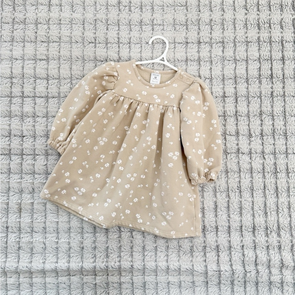 Nordstrom Tan Baby Dress with White Floral Pattern